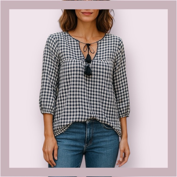 Elliott Lauren Checkered Print Long Sleeve Blouse Size S - Picture 1 of 4